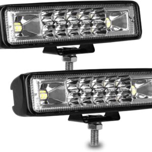 6-inch Square LED Light Bar: Ultra-Slim Design, 60W, 10,000 Lumens, Supports 12V/24V; Waterproof Driving/Fog Light featuring a Combo Spot & Flood Beam Pattern; Suitable for Trucks, Off-Road Vehicles, ATVs, UTVs, Golf Carts, and Trailers; 2-Pack.