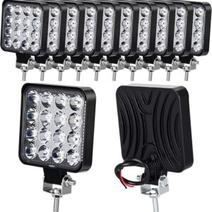 12-Pack 4-inch Square LED Lights: White Flood Beam Work Lights; 48W Square LED Lights suitable for Trucks, Tractors, and Off-Road Vehicles; Compatible with ATVs, SUVs, UTVs, RVs, 4x4 Pickups, Cranes, Boats, Golf Carts, Snow Plows, Lawn Mowers, etc.